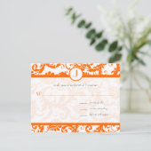 Orange Damask Monogram Wedding Einladung (Stehend Vorderseite)