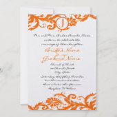 Orange Damask Monogram Wedding Einladung (Vorderseite)
