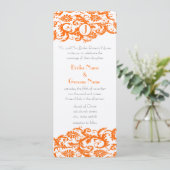 Orange Damask Monogram Wedding Einladung (Stehend Vorderseite)