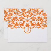 Orange Damask Monogram Wedding RSVP Cards (Vorne/Hinten)