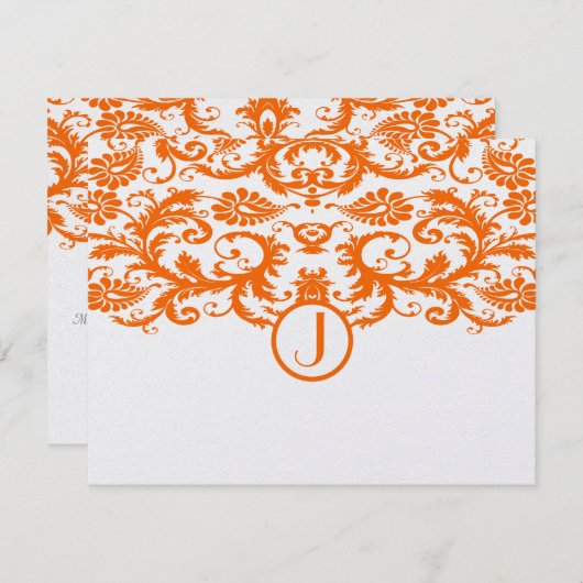 Orange Damask Monogram Wedding RSVP Cards (Vorne/Hinten)