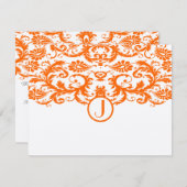 Orange Damask Monogram Wedding RSVP Cards (Vorne/Hinten)