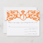 Orange Damask Monogram Wedding RSVP Cards (Rückseite)