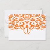 Orange Damask Monogram Wedding RSVP Cards (Vorderseite)