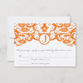 Orange Damask Monogram Wedding RSVP Cards (Rückseite)
