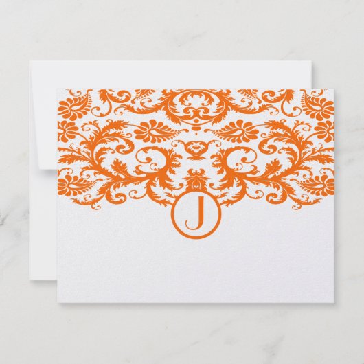 Orange Damask Monogram Wedding RSVP Cards Karte (Vorderseite)