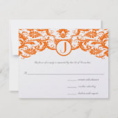 Orange Damask Monogram Wedding RSVP Cards Karte (Rückseite)