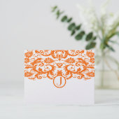 Orange Damask Monogram Wedding RSVP Cards Karte (Stehend Vorderseite)