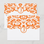 Orange Damask Monogram Wedding RSVP Cards Karte (Vorne/Hinten)