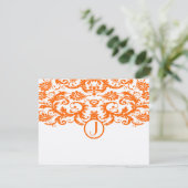 Orange Damask Monogram Wedding RSVP Cards Karte (Stehend Vorderseite)