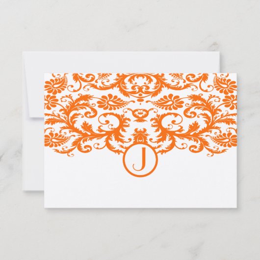 Orange Damask Monogram Wedding RSVP Cards Karte (Vorderseite)