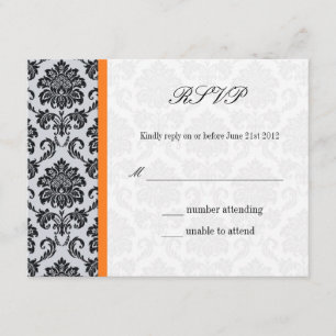 Orange Damask Monogram Wedding RSVP Karte