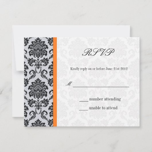 Orange Damask Monogram Wedding RSVP Karte (Vorderseite)