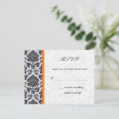 Orange Damask Monogram Wedding RSVP Karte (Stehend Vorderseite)