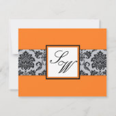 Orange Damask Monogram Wedding RSVP Karte (Rückseite)
