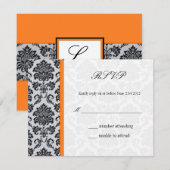 Orange Damask Monogram Wedding RSVP Karte (Vorne/Hinten)