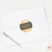 Orange Damask Monogramm Hochzeitsticker Runder Aufkleber (Umschlag)