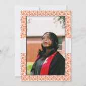 Orange Damask Muster Foto Abschluss Einladung (Rückseite)