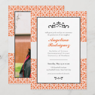 Orange Damask Muster Foto Abschluss Einladung