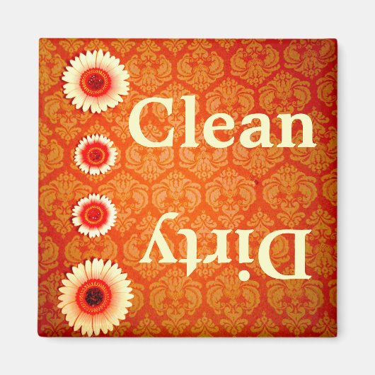 Orange Damask Pink Daisies Clean Dirty Magnet (Vorne)