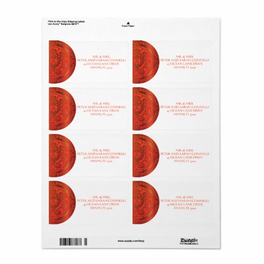 Orange Damask Shipping Labels (Vorne)