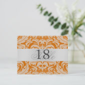 Orange Damask Silver Metal Tischnummer PostCard (Stehend Vorderseite)
