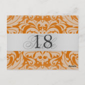 Orange Damask Silver Metal Tischnummer PostCard (Rückseite)