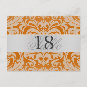 Orange Damask Silver Metal Tischnummer PostCard