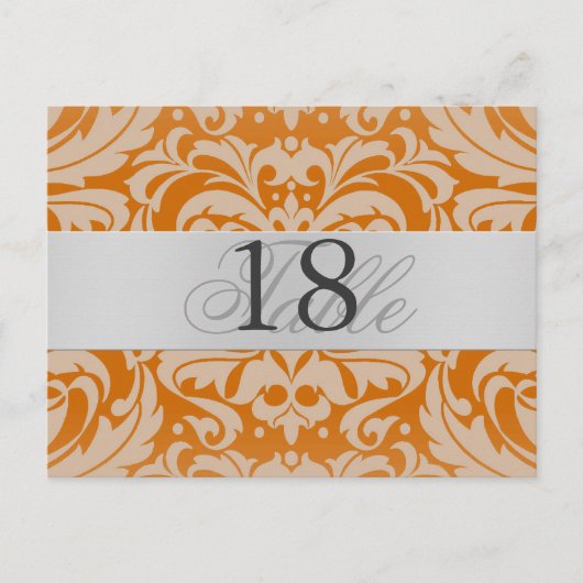 Orange Damask Silver Metal Tischnummer PostCard (Vorderseite)