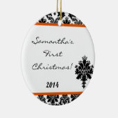 Orange Damask Spitzen Personalisierter Name Orname Keramikornament (Rechts)