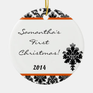 Orange Damask Spitzen Personalisierter Name Orname Keramikornament