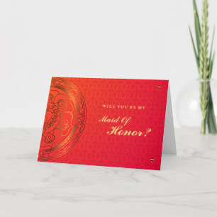 Orange Damask Trauzeugin Einladung