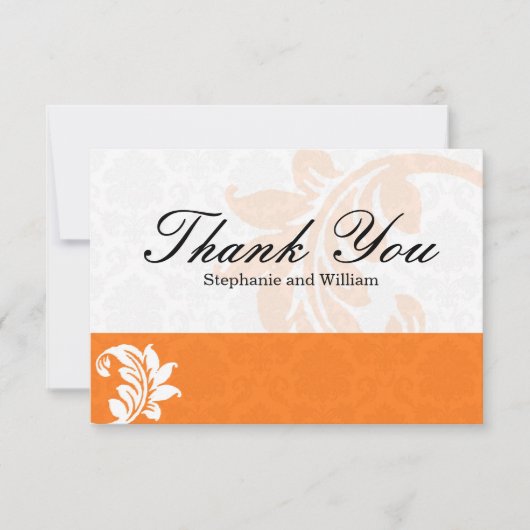 Orange Damask Wedding Danke-Card Dankeskarte (Vorderseite)