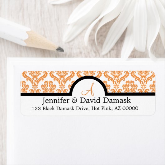 Orange Damask Wedding Monogram Labels (Insitu)
