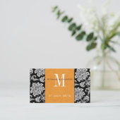 Orange Damask Wedding Website Business Card Begleitkarte (Stehend Vorderseite)