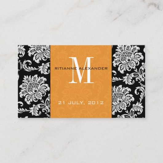 Orange Damask Wedding Website Business Card Begleitkarte (Vorderseite)