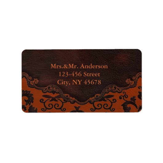 Orange Damask Western Leather Address Labels Adressaufkleber (Vorne)