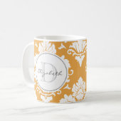 Orange Damast Monogramm Tasse (Vorderseite Links)
