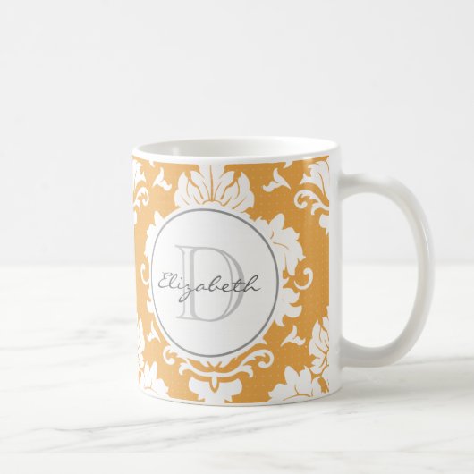 Orange Damast Monogramm Tasse (Rechts)