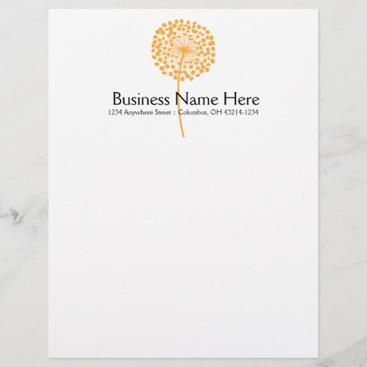 Orange Dandelion Blume Letterhead Design Briefkopf (Vorderseite)