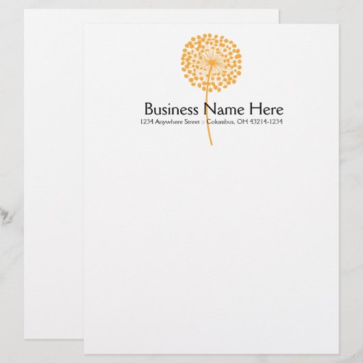 Orange Dandelion Blume Letterhead Design Briefkopf (Vorne/Hinten)
