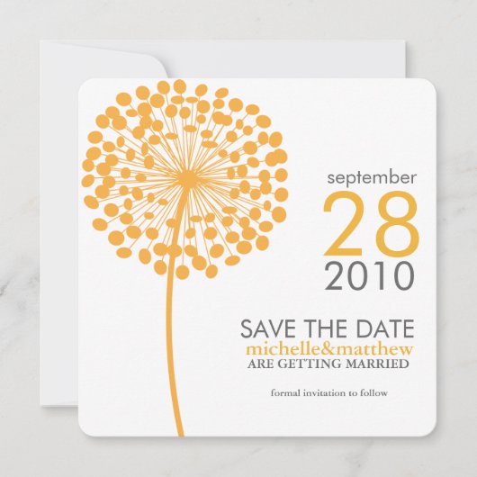 Orange Dandelion Save the Date Ankündigungen (Vorderseite)