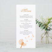Orange Dandelion Wedding Menu Menükarte (Stehend Vorderseite)