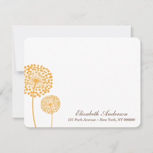 Orange Dandelions Flachfarben Mitteilungskarten (Vorderseite)