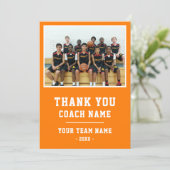 Orange Danke Trainer Karte Teamname Foto (Stehend Vorderseite)