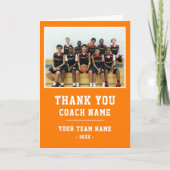 Orange Dankeschön Coach Card Team Name Foto Dankeskarte (Vorderseite)