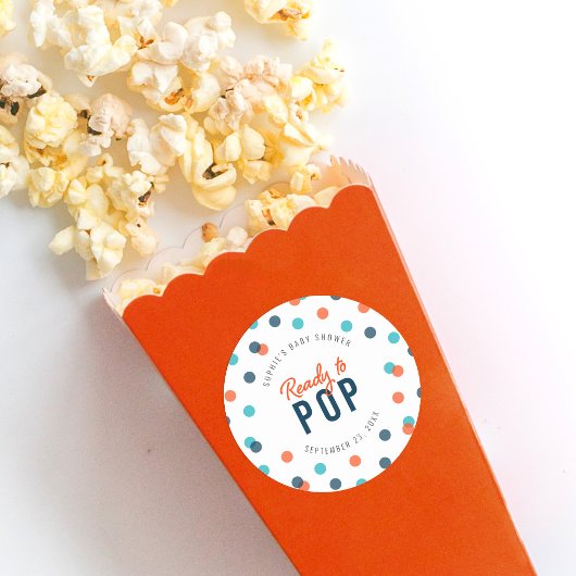 Orange Dark Blue Confetti Bereit zum Pop Babydusch Runder Aufkleber