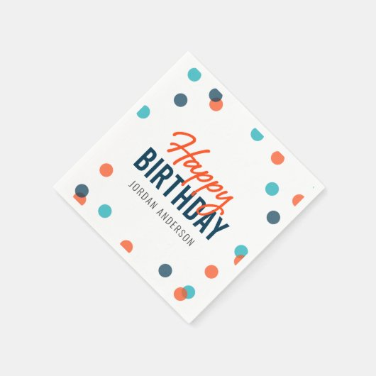 Orange Dark Blue Confetti Happy Birthday Serviette (Ecke)