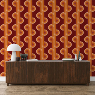 Orange Dark Maroon Red Circles Waves Lines Pattern Tapete