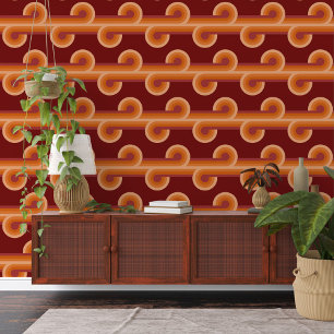 Orange Dark Maroon Red Circles Waves Lines Pattern Tapete